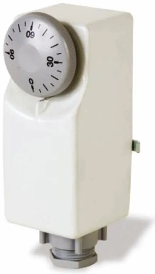 Electromechanical strap-on pipe thermostat